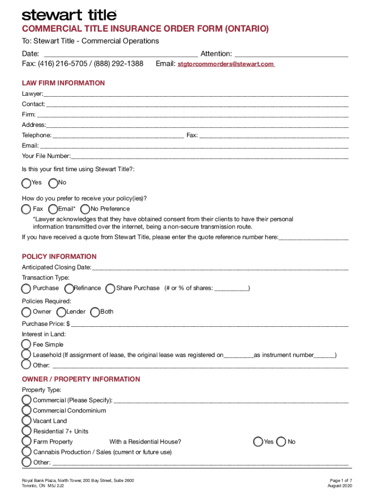 commercial title insurance order ontario Preview on Page 1
