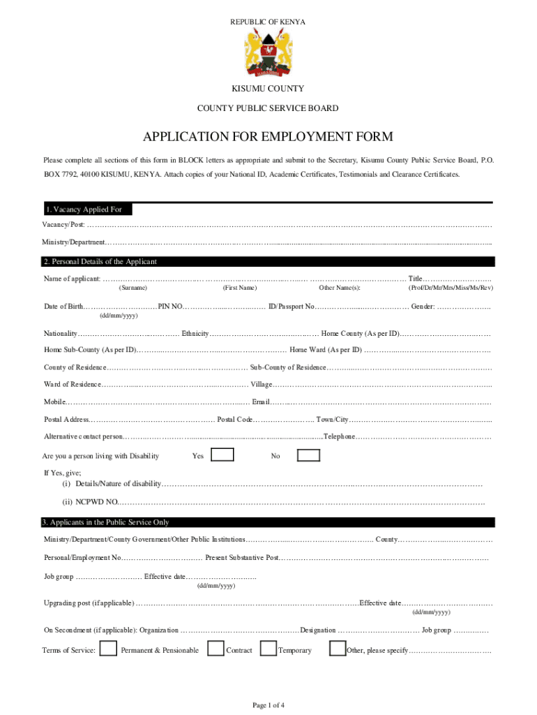 application employment form county Preview on Page 1