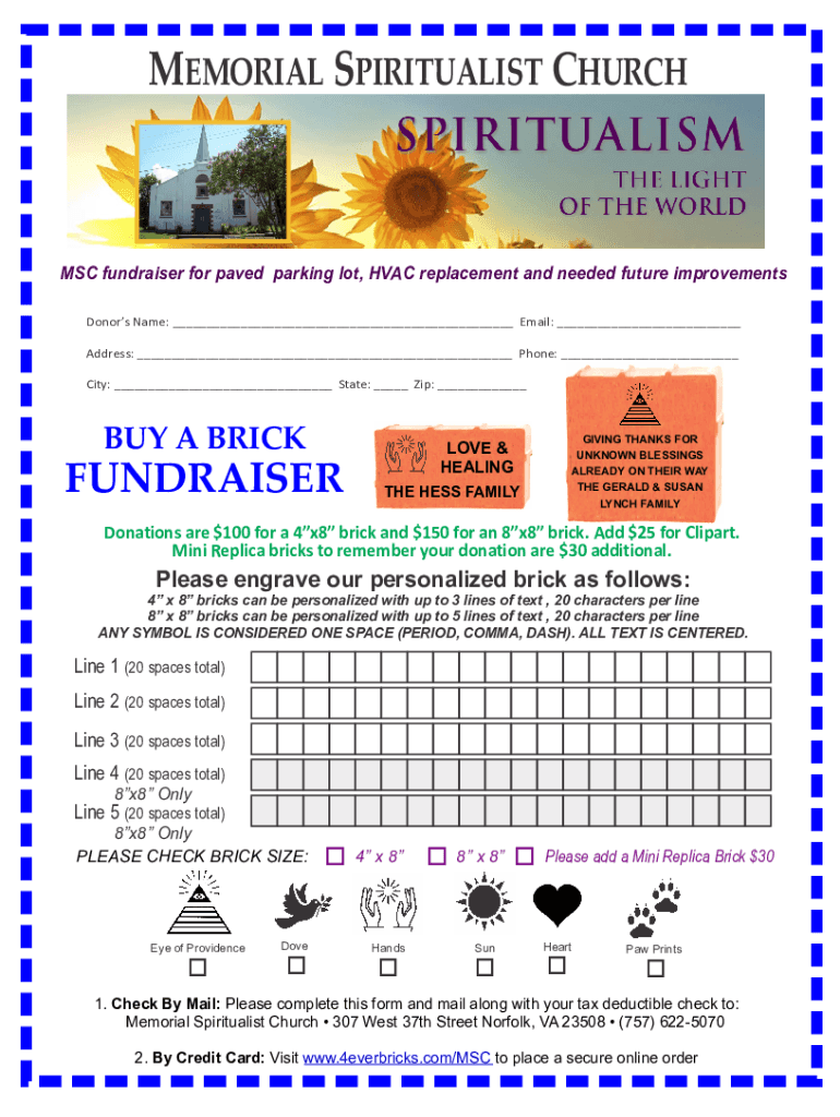 Fillable Online Memorial Spiritualist Church Order Form Fax Email Print