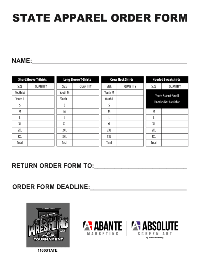 Fillable Online 1166STATE Wrestling Order Form Fax Email Print pdfFiller