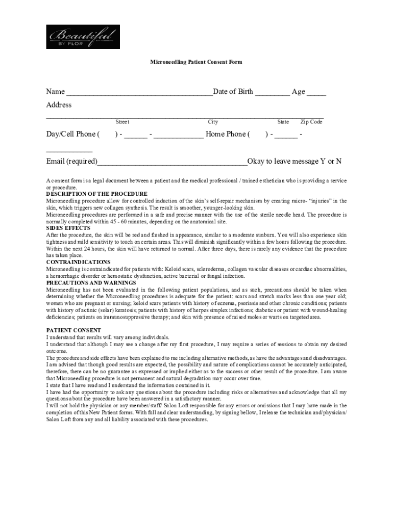 Micro-Needling Consent Form - PatientPopMicroneedling Consent Form - Fill Out and Sign Printable Mic Preview on Page 1