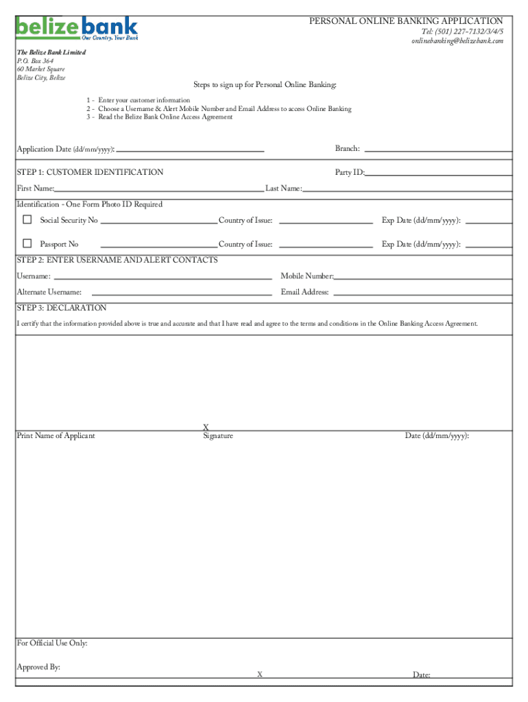 2020 2024 Form Belize Bank Personal Online Banking Application Fill Online Printable Fillable