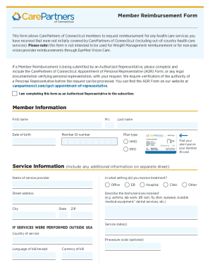 CarePartners of Connecticut Member Reimbursement Form