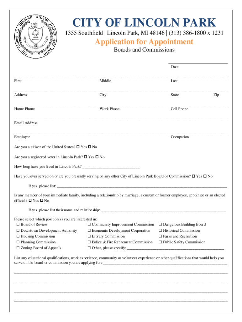 Fillable Online Assessor to City Of Lincoln Park, Michigan