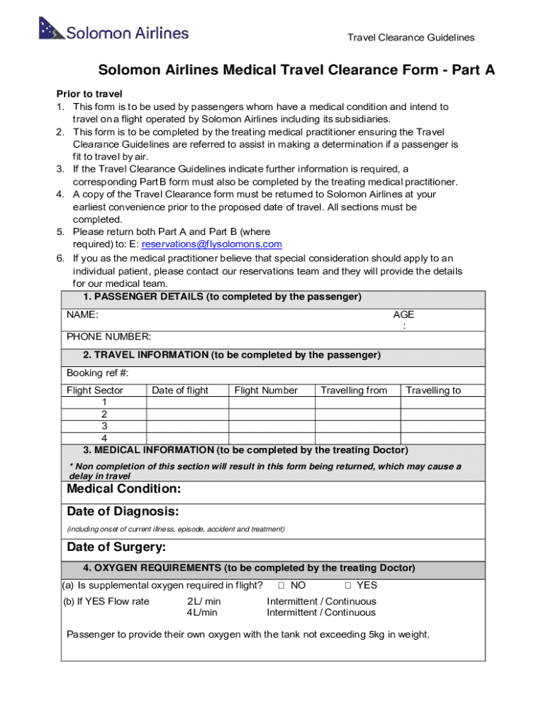 Fillable Online Qantas Group Medical Travel Clearance Form Part A Fax