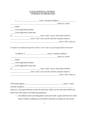 Alaska Minor Child Power of Attorney Form. Alaska Minor Child Power of Attorney Template