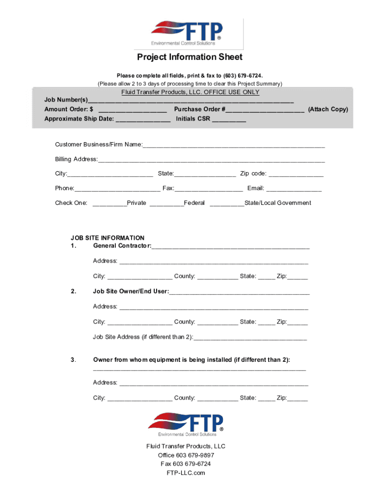 Fillable Online Project Information SheetFree Template Fax Email Print