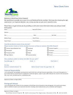 New Client Form - North Paws Animal Hospital