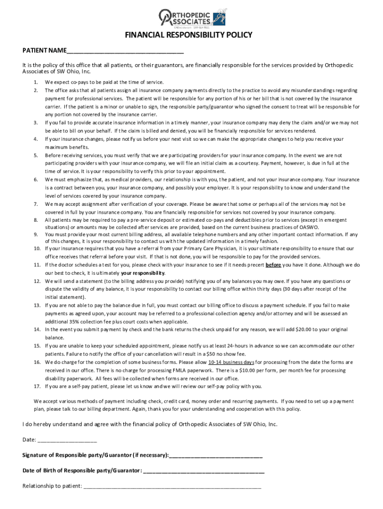 Fillable Online PATIENT FINANCIAL RESPONSIBILITY FORM 2013Patient ...