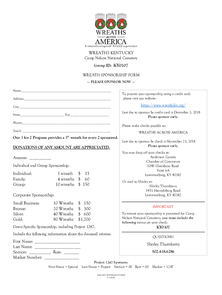 Fillable Online Wreaths Across America, Camp Nelson National Cemetery