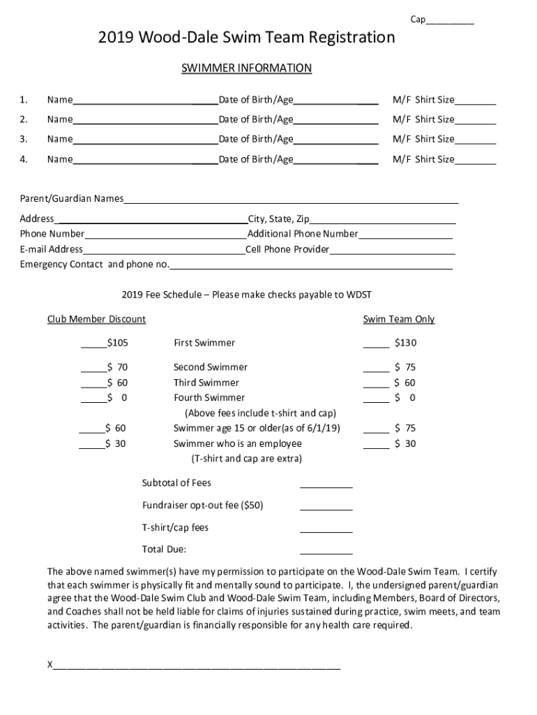Fillable Online Swim Team WOODDALE SWIM CLUB Fax Email Print pdfFiller