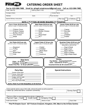 CATERING ORDER SHEET