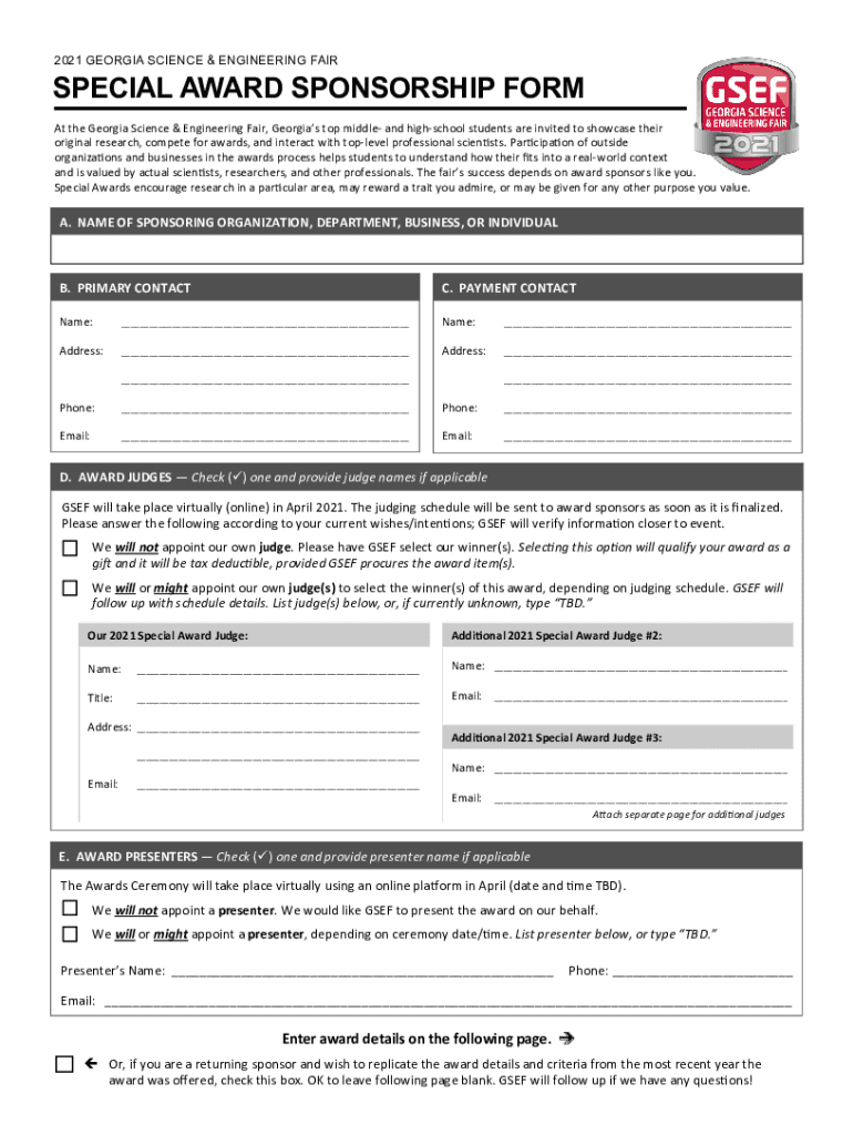 Georgia Science Teachers Association - Awards Application Preview on Page 1