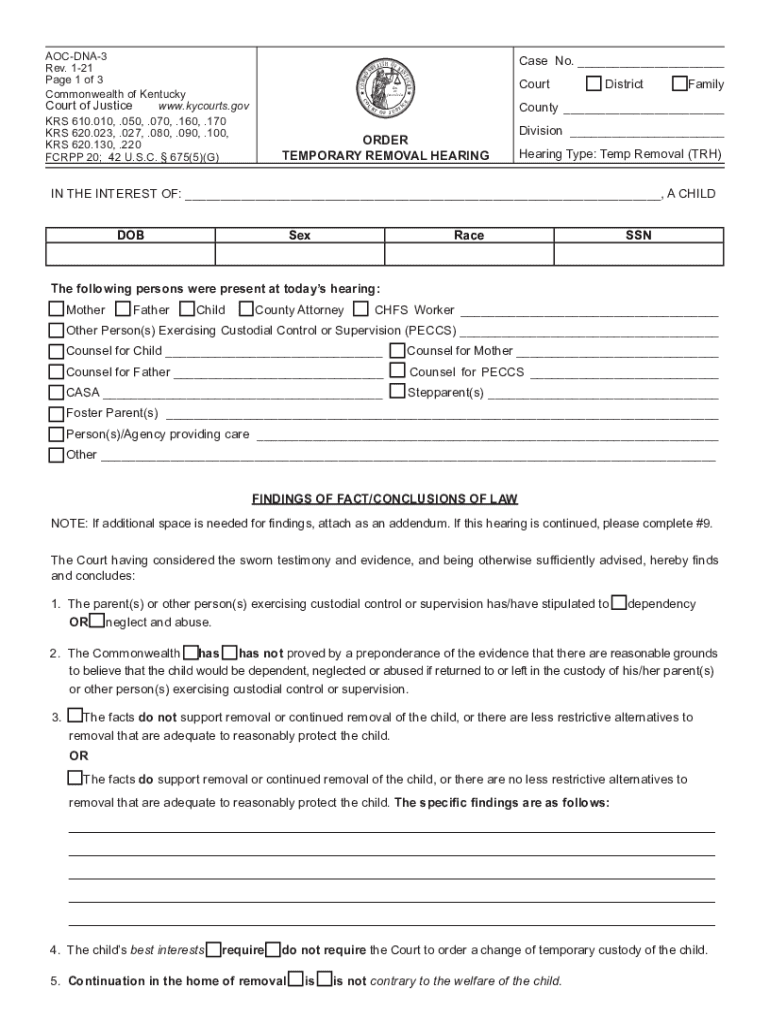 Fillable Online 2 1 Court lex et www.kycourts.gov KRS 610.160, .170