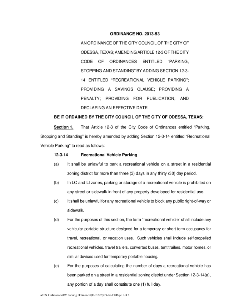 Fillable Online Recreational Vehicle Parking (PDF) Fax Email Print