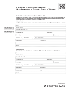 Certificate of Non-Revocation and Non-Suspension of Enduring Power of Attorney