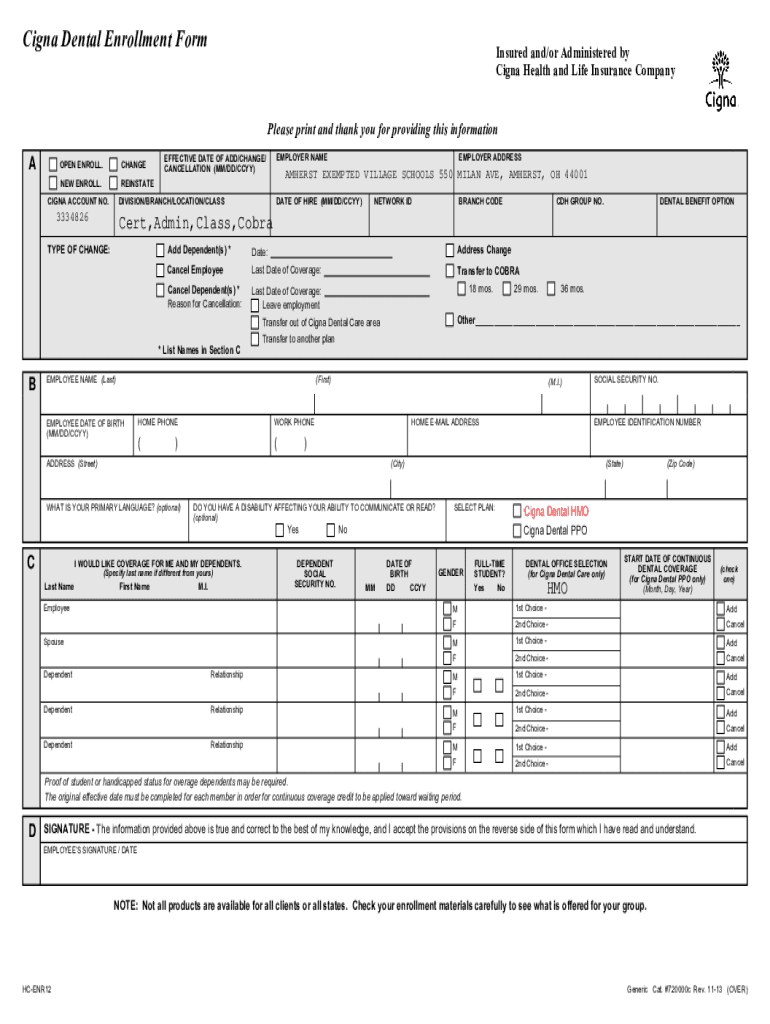 Fillable Online 720000c Generic Dental Enrollment Form Fax Email Print ...