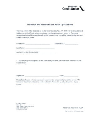 Fillable Online Arbitration and Waiver of Class Action Opt Out Form Fax Fillable Online Arbitration and Waiver of Class Action Opt Out Form Fax