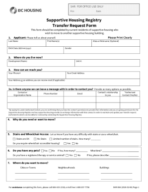 Fillable Online Supportive Housing Transfer Request Form. This form ...