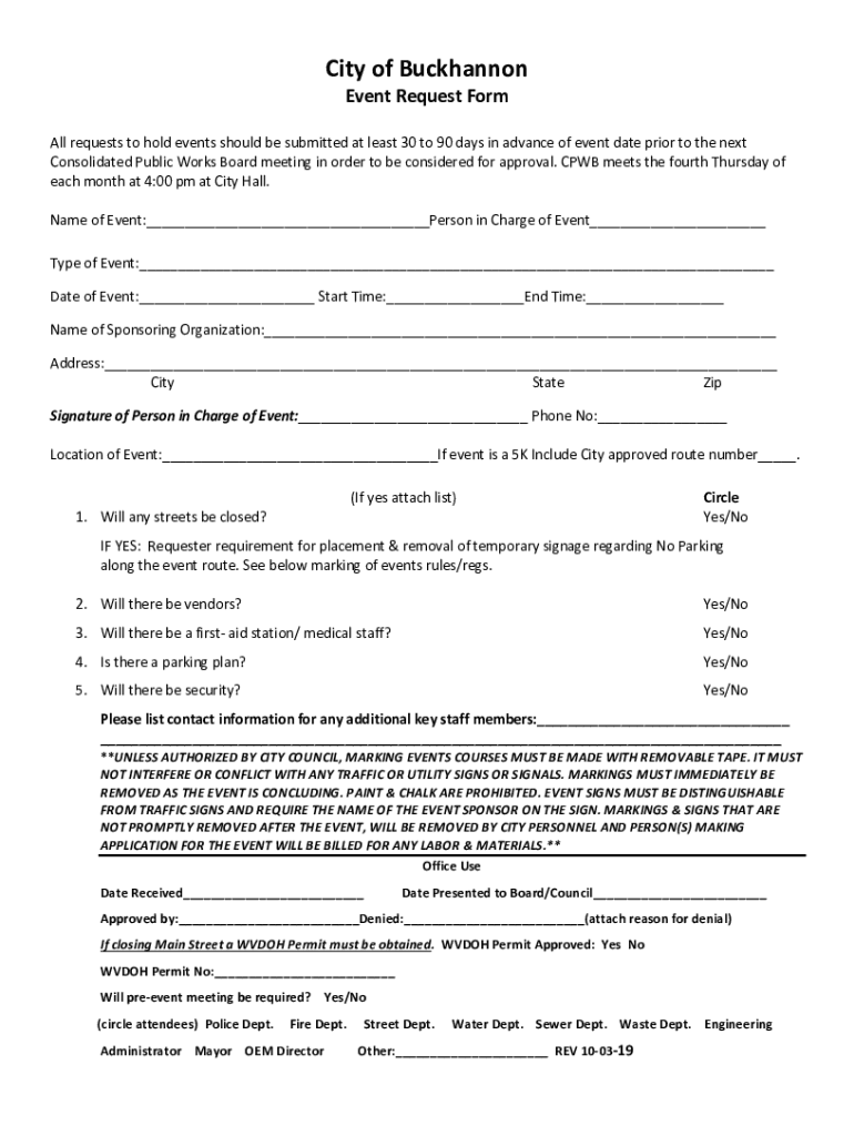 Fillable Online Event Request Form & 5K Maps Packet - CITY OF ... Fax ...