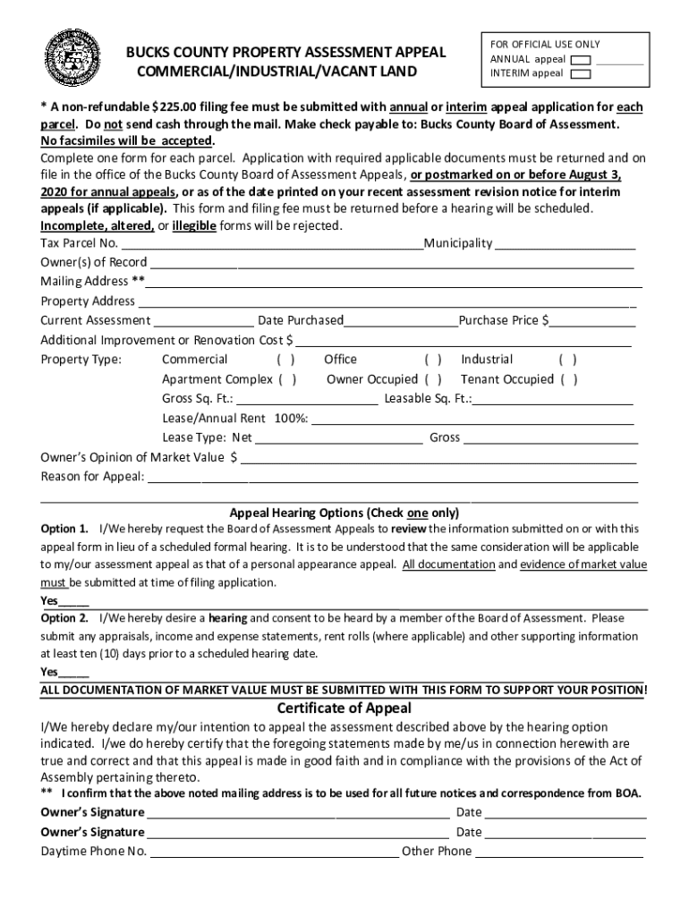 Fillable Online Board of Assessment The Official Site of Bucks County Fax Email Print pdfFiller