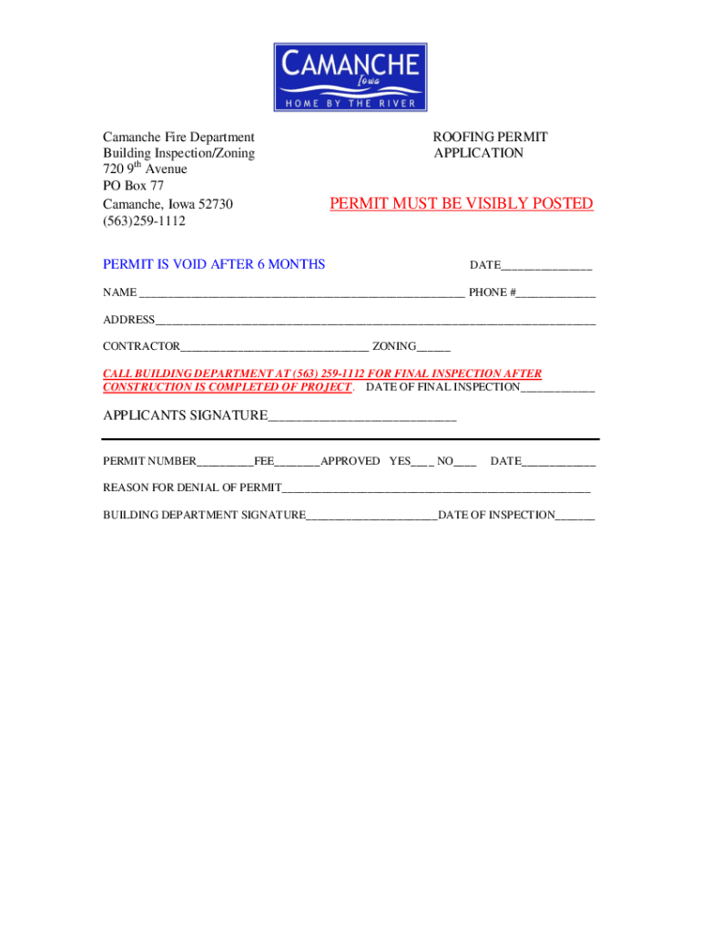 Fillable Online Camanche Fire Department 720 9th Ave Camanche, IA Fire