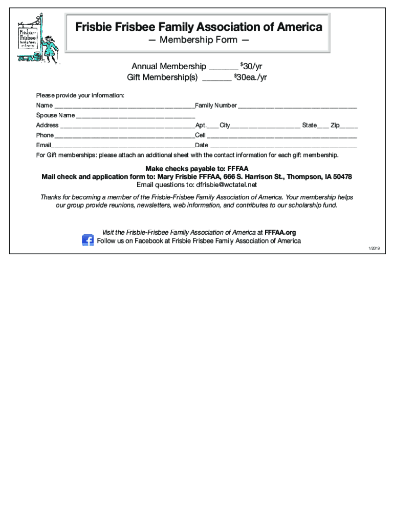 Frisbie Frisbee Family Association of America Preview on Page 1