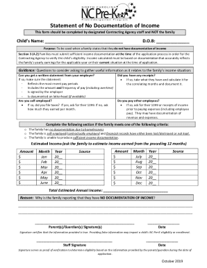 Statement of No Documentation of Income