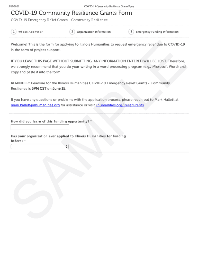 Fillable Online COVID19 Community Resilience Grants Form Fax Email