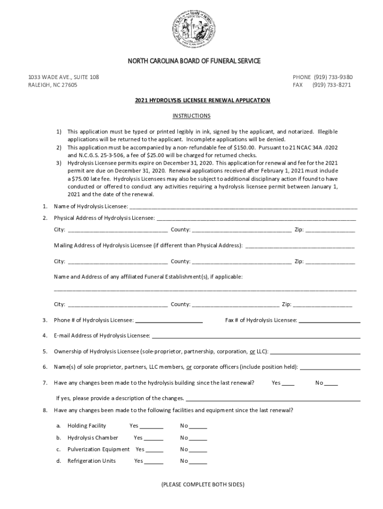 Fillable Online Licensee Lookup North Carolina Board of Funeral