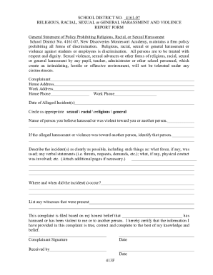 Fillable Online 413F Harassment Violence Report Form rev 8 17 Fax Fillable Online 413F Harassment Violence Report Form rev 8 17 Fax