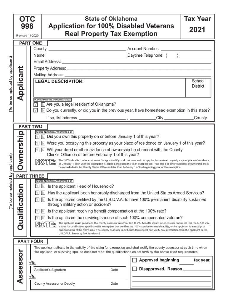 Fillable Online mayes okcounties 2021 Form 998. Application for 100
