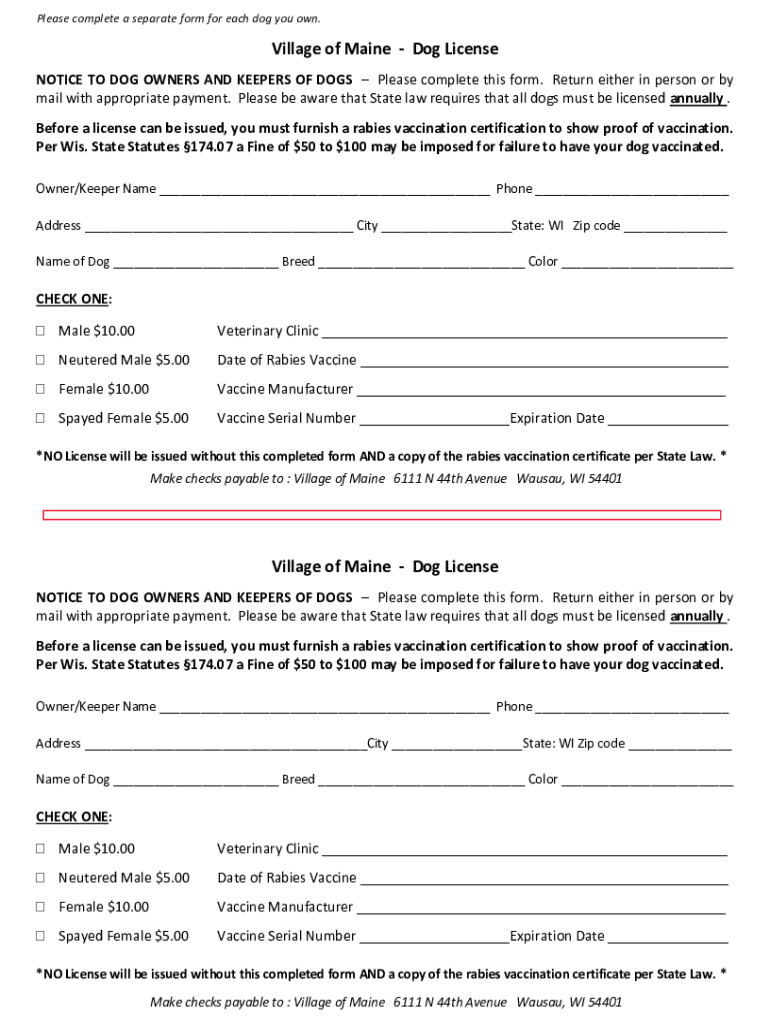 Fillable Online Village of Maine Dog License Fax Email Print pdfFiller
