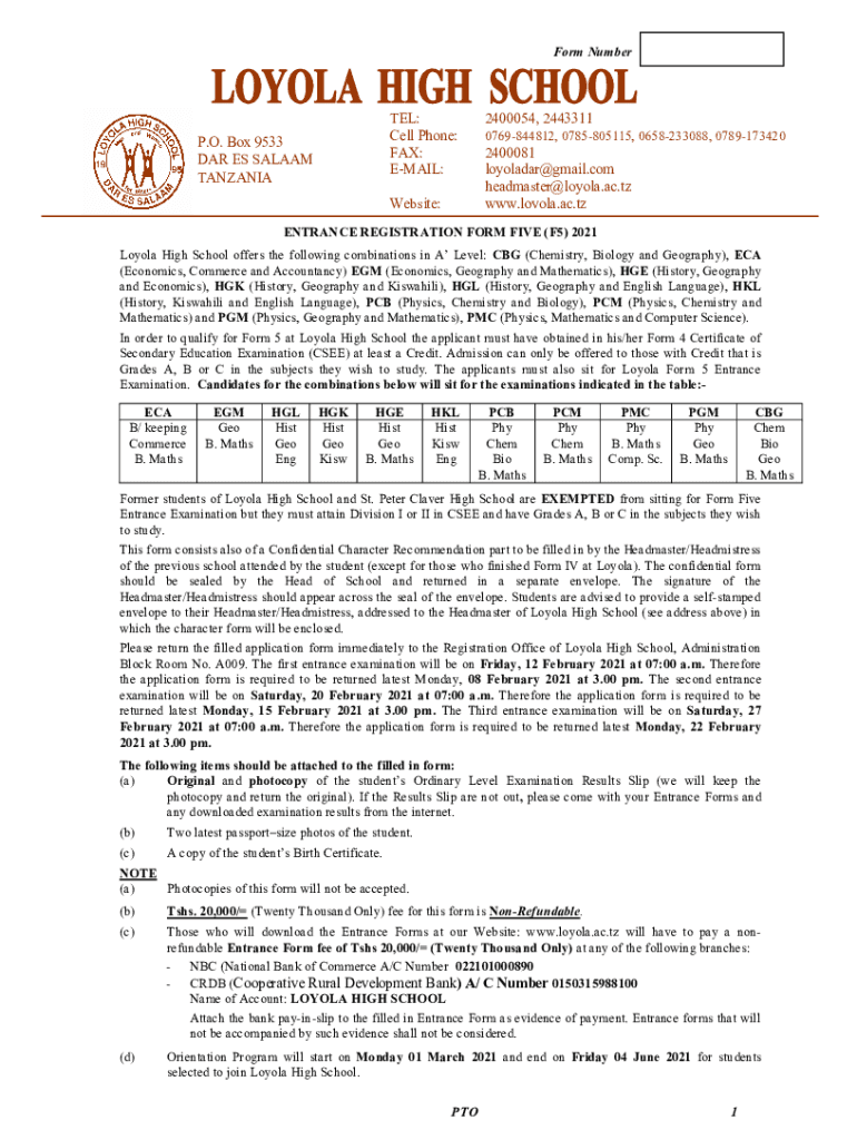 Fillable Online Loyola High School Library in Dar es Salaam, Dar es