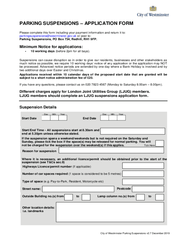 Fillable Online Fillable Online Parking Suspension Application Form Fax Email Print pdfFiller
