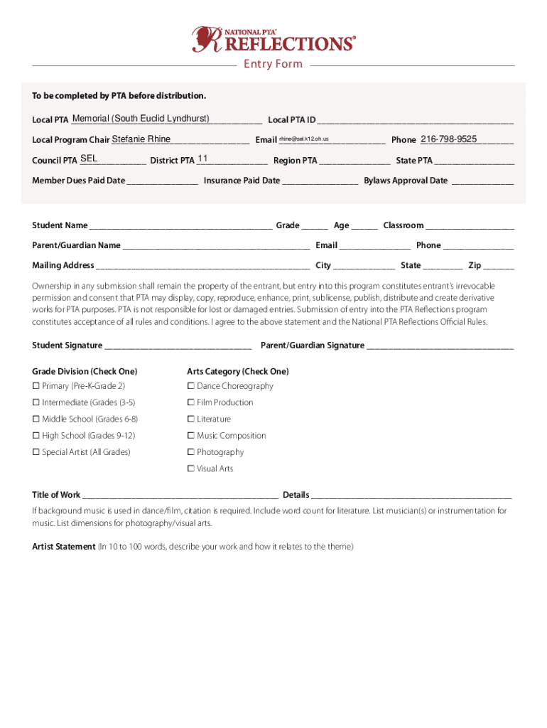 Fillable Online Memorial Junior High PTA South Euclid Lyndhurst Schools Fax Email Print fillable-online-memorial-junior-high-pta-south-euclid-lyndhurst-schools-fax-email-print