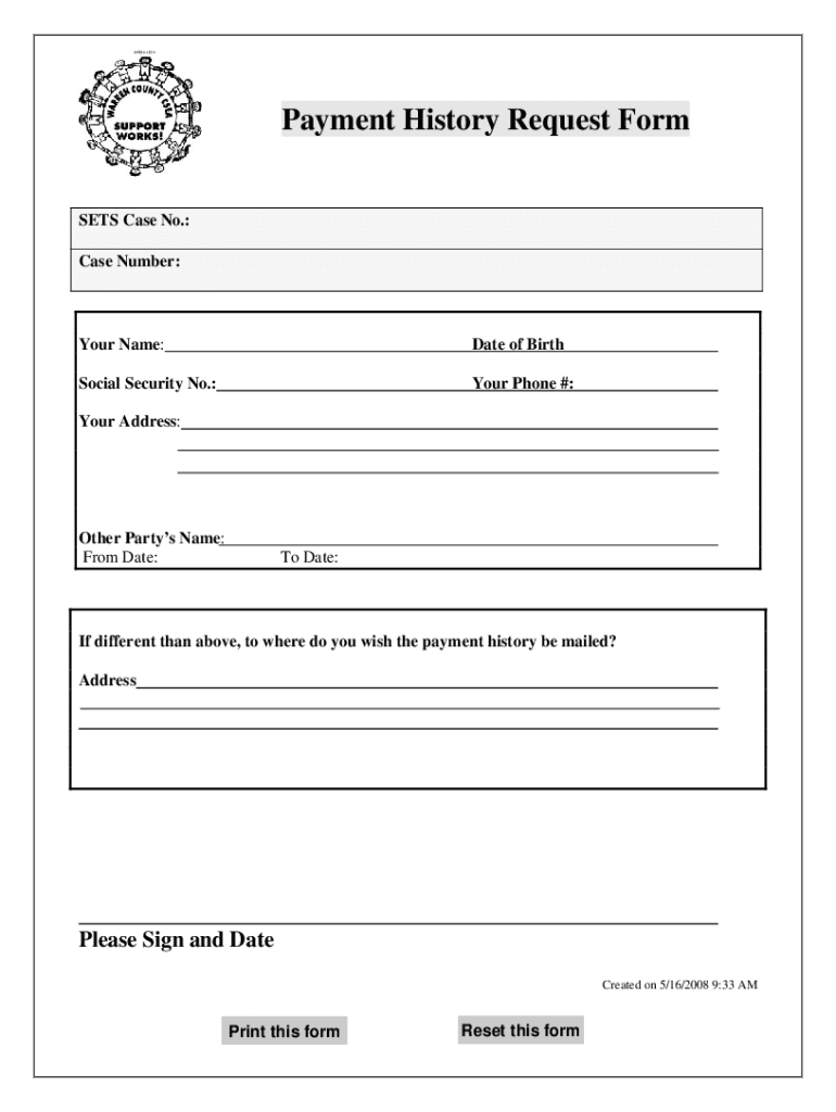 Fillable Online Payment History Request Form Fax Email Print - pdfFiller