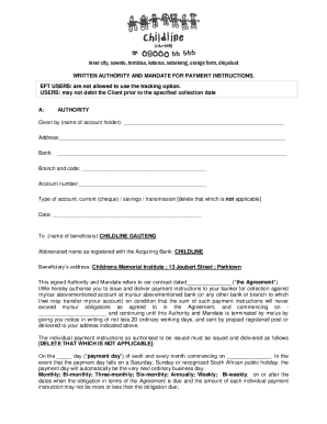WRITTEN AUTHORITY AND MANDATE FOR PAYMENT INSTRUCTIONS