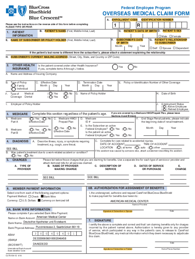 Fillable Online OVERSEAS MEDICAL CLAIM FORM FEP Blue Fax Email Print