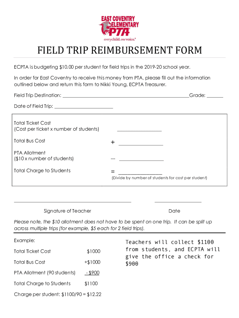 Fillable Online Field Trip Reimbursement Form TemplateJotForm Fax Email