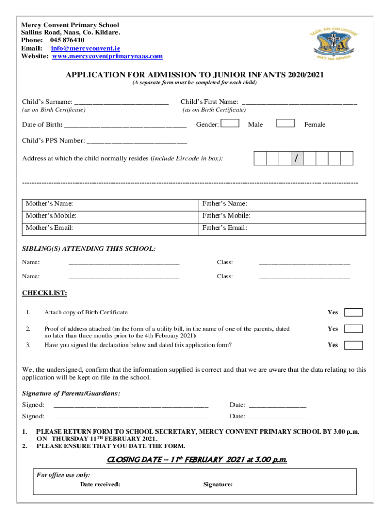 Fillable Online Mercy Convent Primary School NaasKildareCatholic School