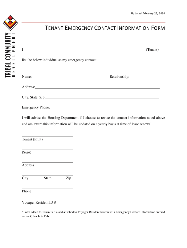 Fillable Online TENANT EMERGENCY CONTACT INFORMATION FORM Fax Email ...