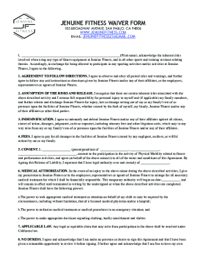 Fillable Online Jennuine Fitness Waiver Forms.pages Fax Email Print ...