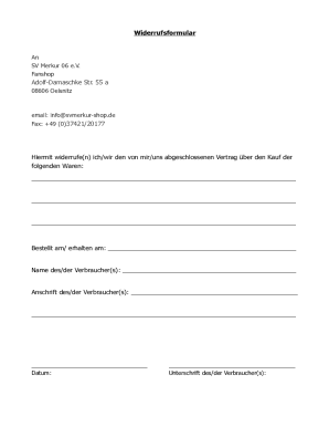 Fillable Online Widerrufsformular - Muster, Vorlage online Word und PDF