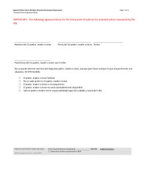 Fillable Online Spanish Short Form Written Parental Permission Document ...