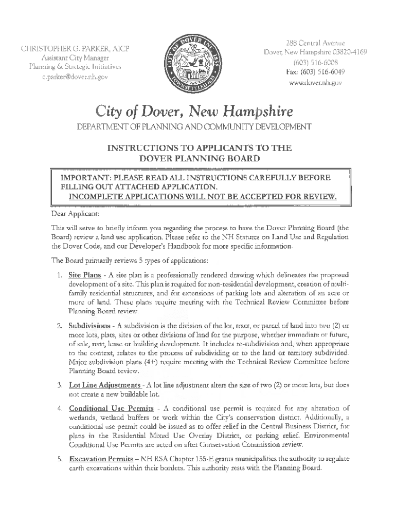 Fillable Online Site Plan Review Application City of Dover, NH NH