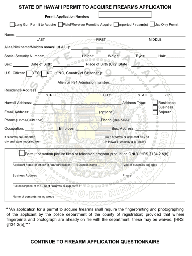 Fillable Online STATE OF HAWAI