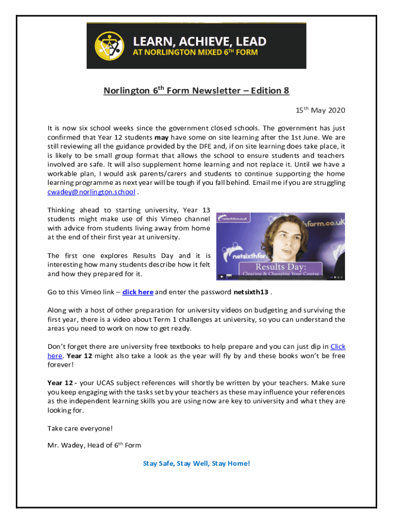 Fillable Online Norlington School and 6th FormNorlington School and 6th