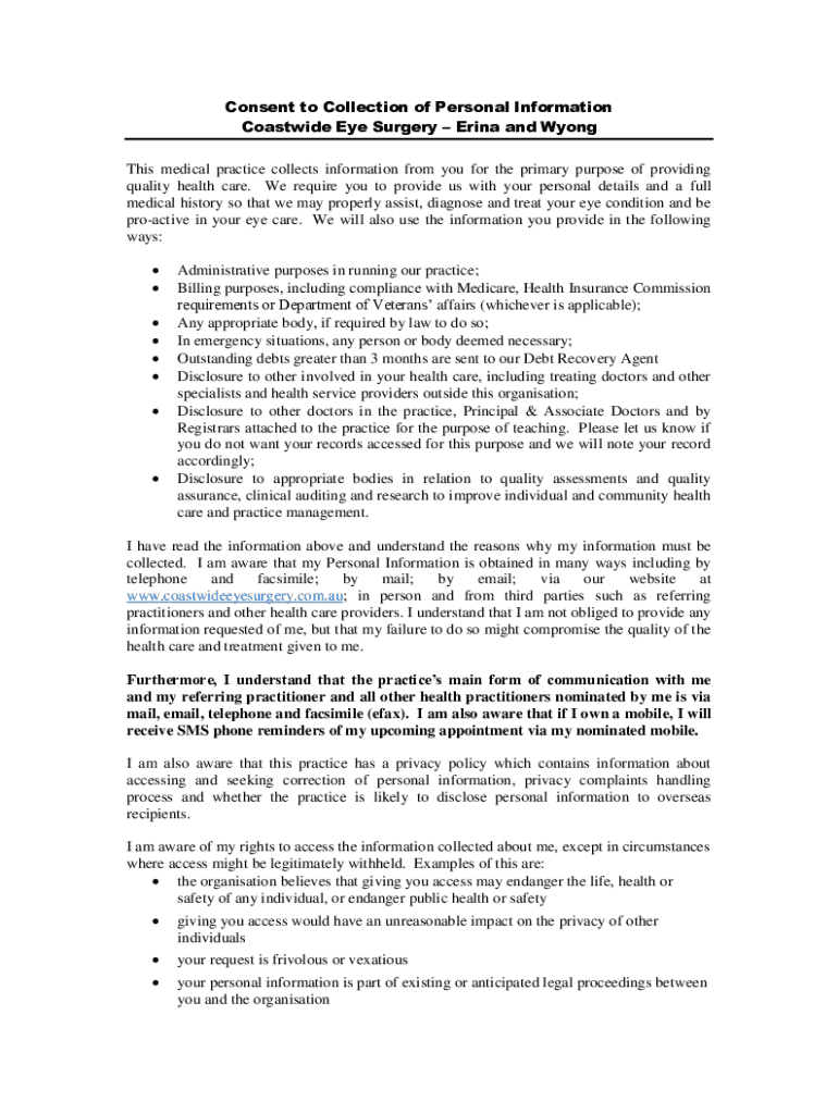 Fillable Online Eye Surgery Patient Consent and Information Sheet Fax ...