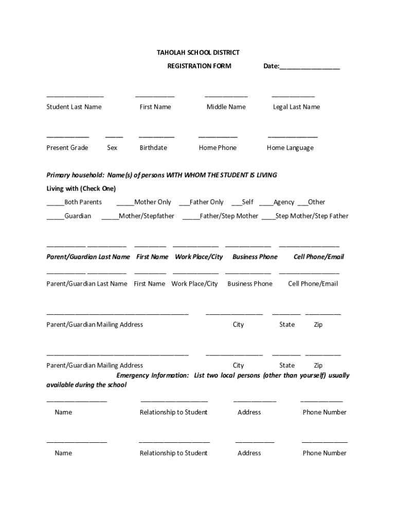 Fillable Online TAHOLAH SCHOOL DISTRICT Fax Email Print pdfFiller